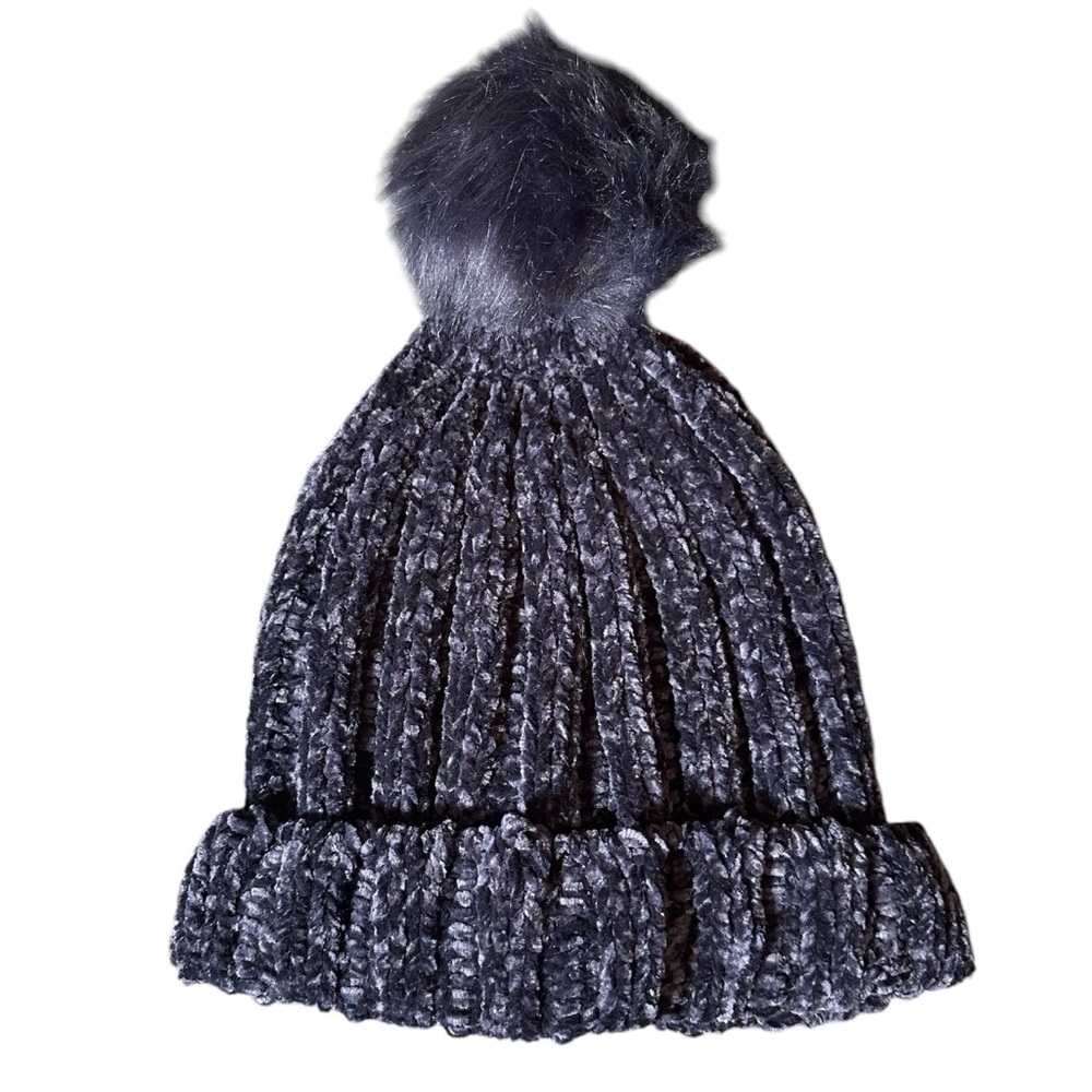 Talbots Chenille Rib Knit Pom Pom Hat - Navy Blue Women’s OS